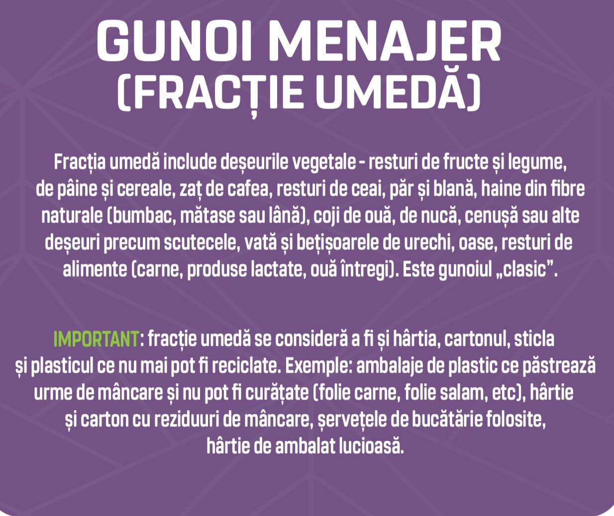 Exemplu fracție umedă / deșeuri menajere