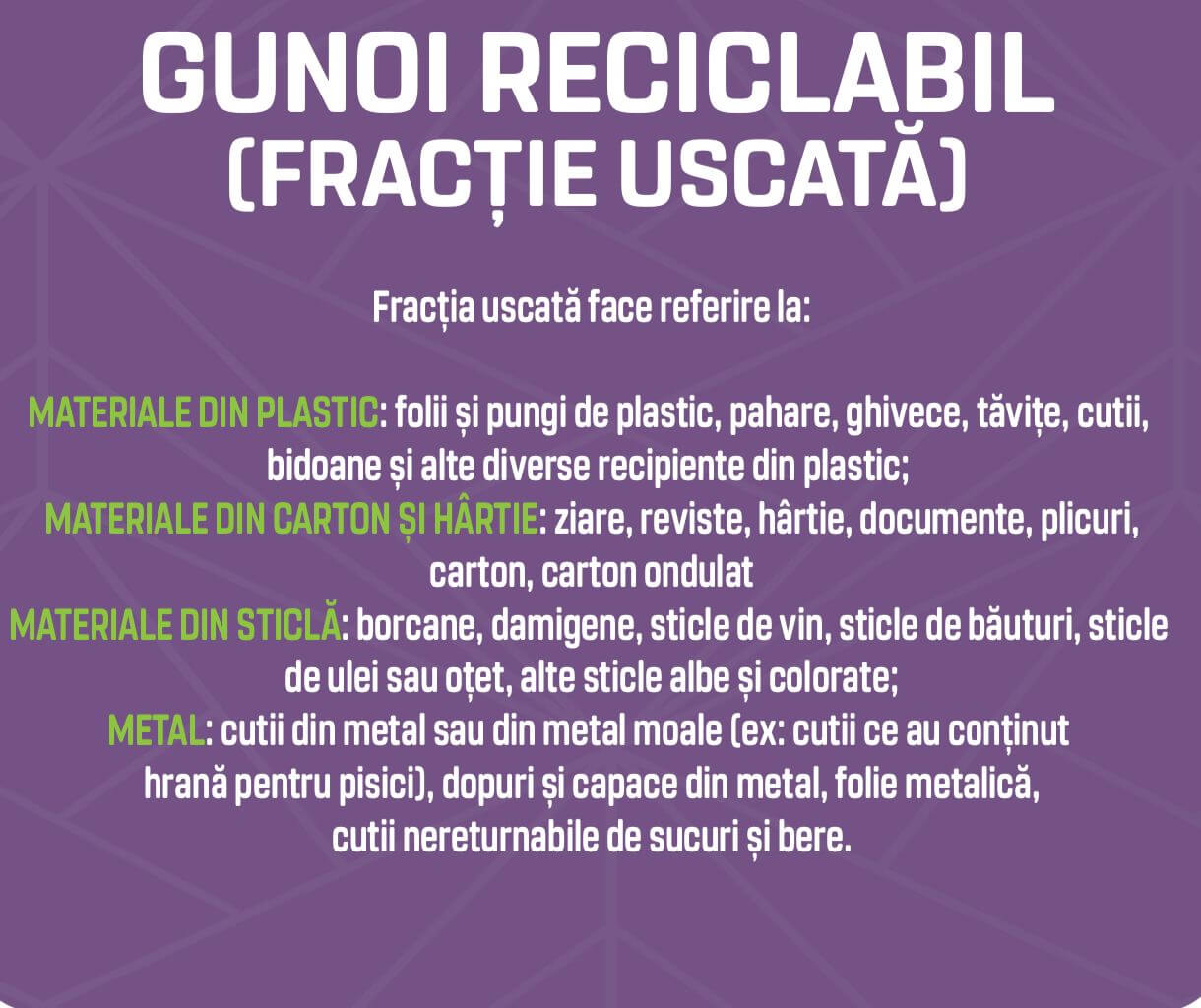 Exemplu fracție uscată / reciclabil